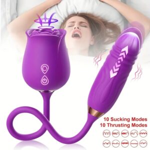 2 in 1 Rose Sucking Thrusting Dildo Vibrator