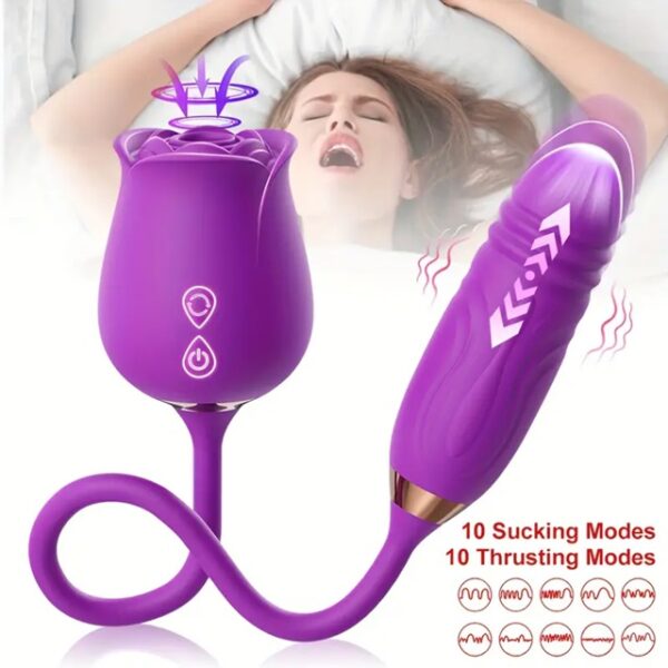 2 in 1 Rose Sucking Thrusting Dildo Vibrator