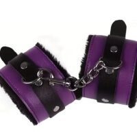Hand cuffs Purple faux leather and Black soft fur lining