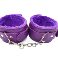 Hand cuffs faux leather furry inner purple